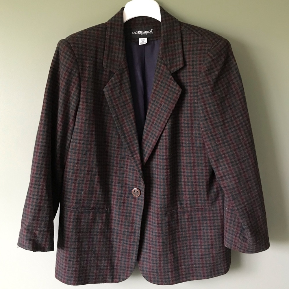 Vintage Wool Blend Gingham Plaid Blazer